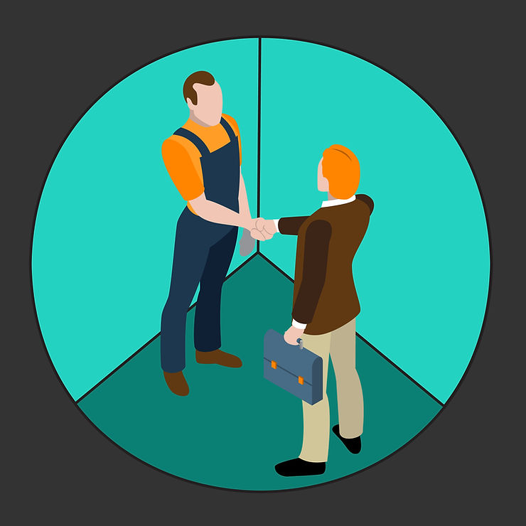 mechanic and business man shaking hands